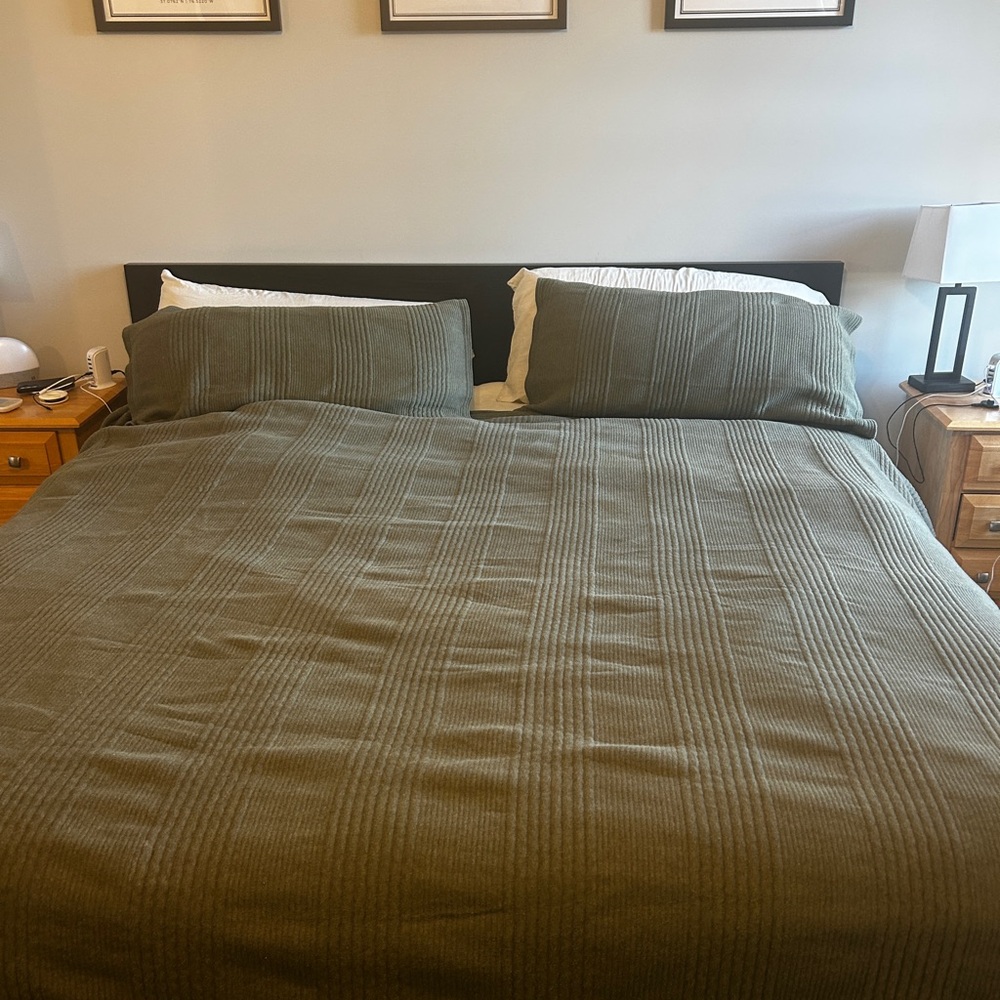 Olive Green West Elm Cotton Cloud Jersey Duvet Cover & Shams King Size